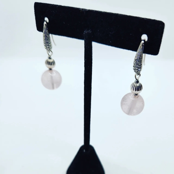 Rose Quartz Zirconia Stainless steel clasp Earrings - Picture 2 of 3